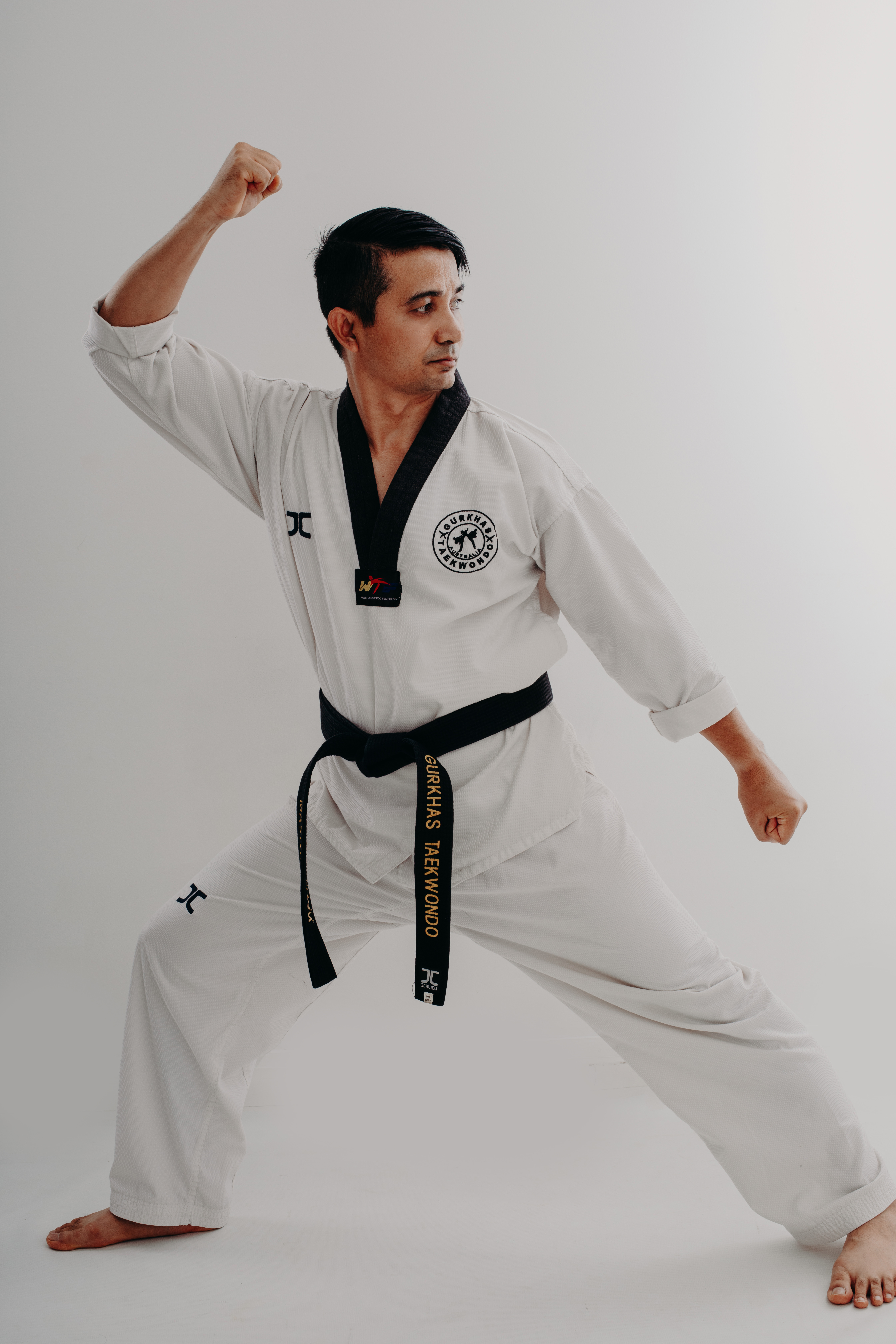 Jiwan Joshi demonstrating a taekwondo technique